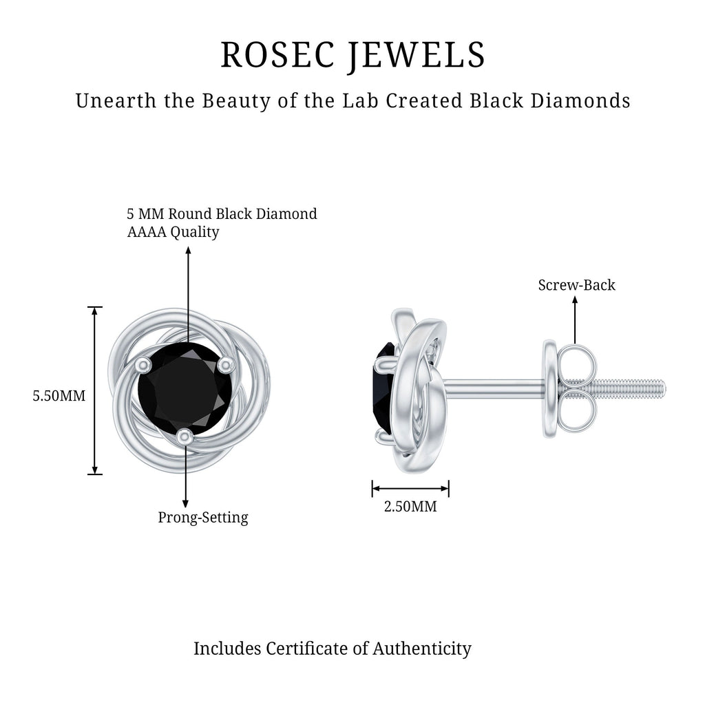 Solitaire Created Black Diamond Swirl Stud Earrings in 3 Prong Setting