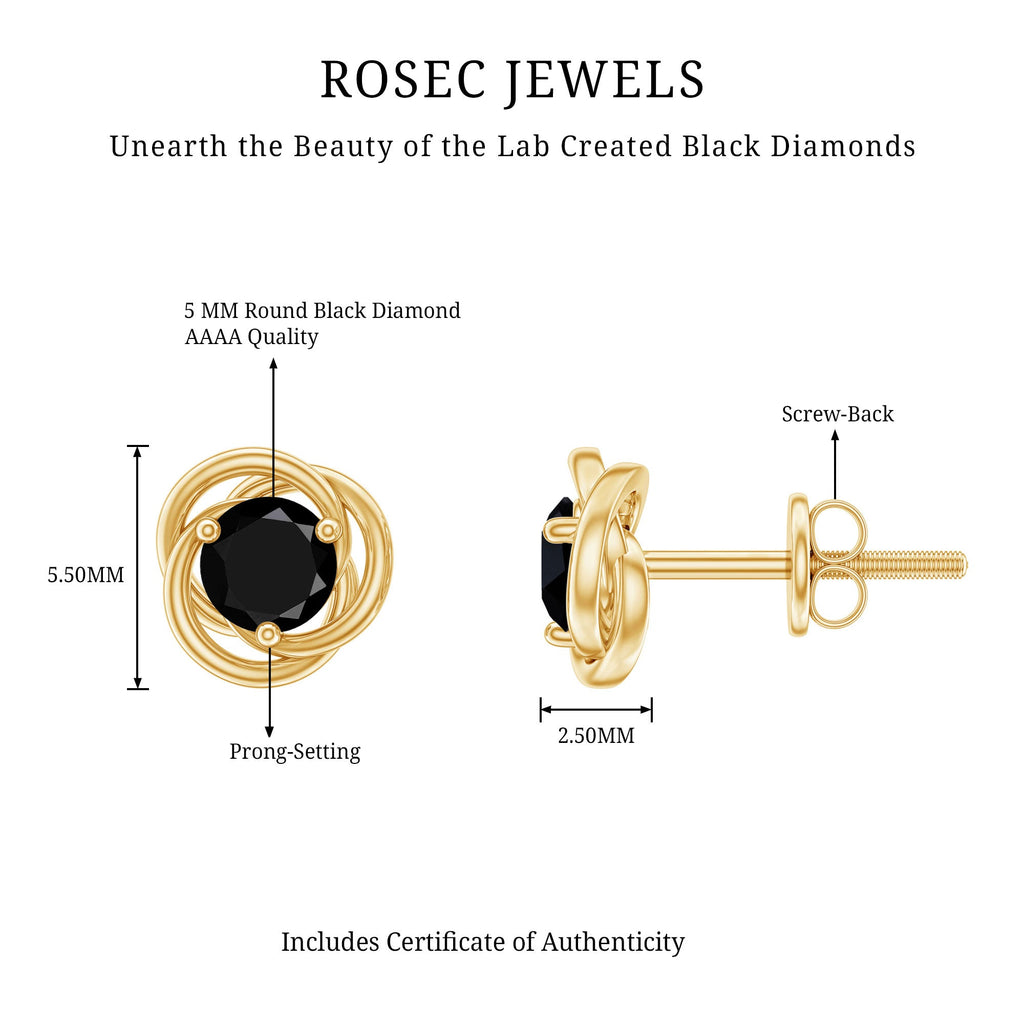 Solitaire Created Black Diamond Swirl Stud Earrings in 3 Prong Setting