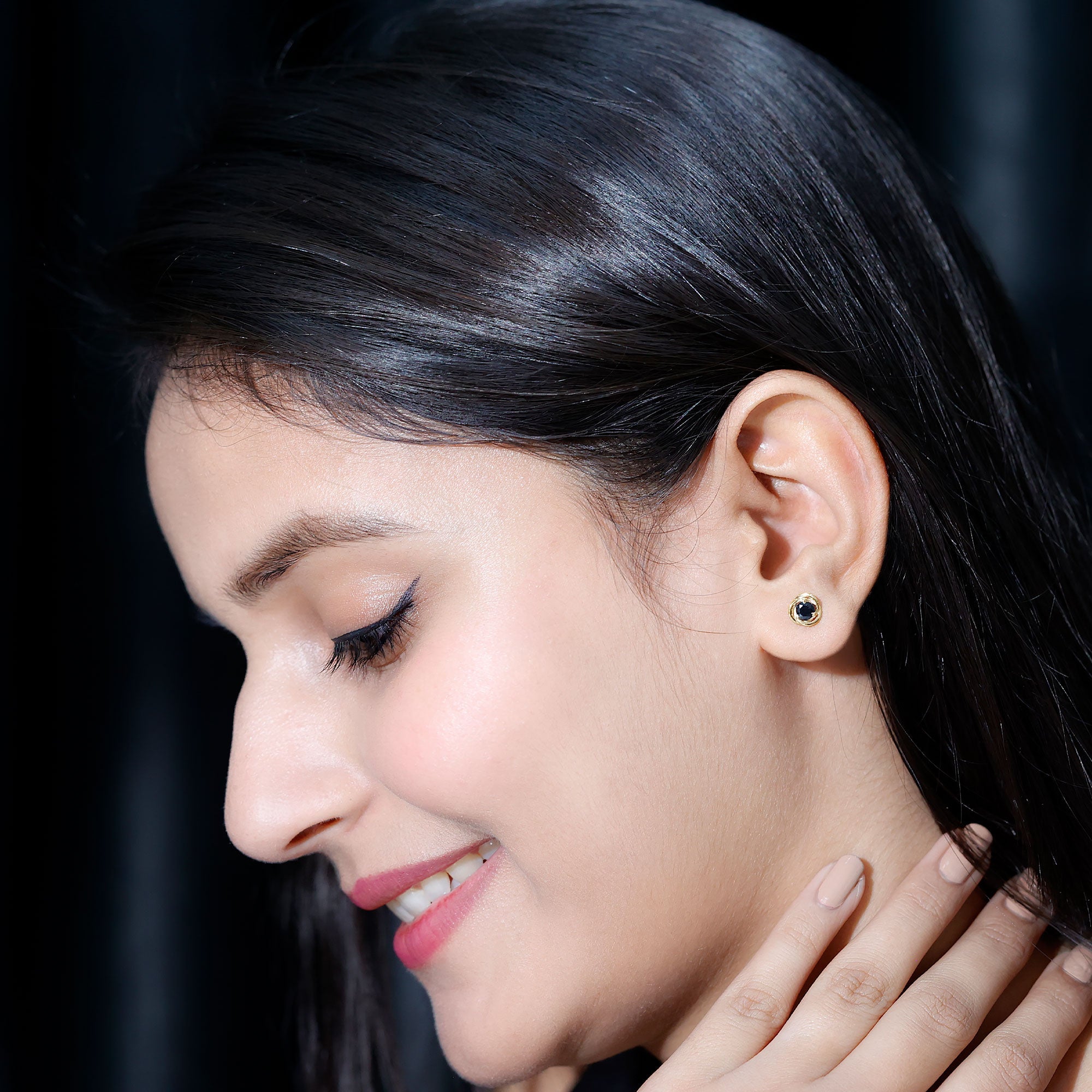 Solitaire Created Black Diamond Swirl Stud Earrings in 3 Prong Setting