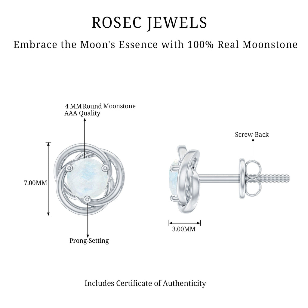 3 Prong Set Solitaire Moonstone Swirl Stud Earrings