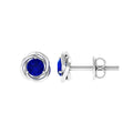Created Blue Sapphire Solitaire Swirl Stud Earrings