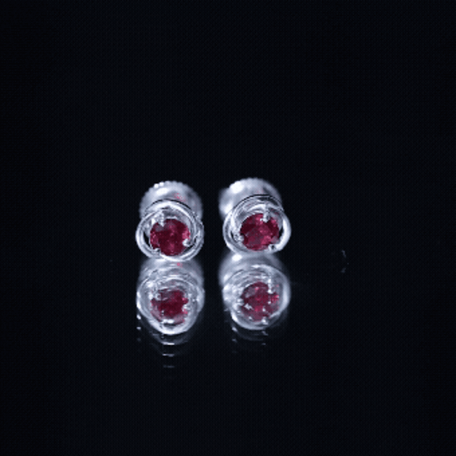 Solitaire Created Ruby Swirl Stud Earrings in 3 Prong Setting