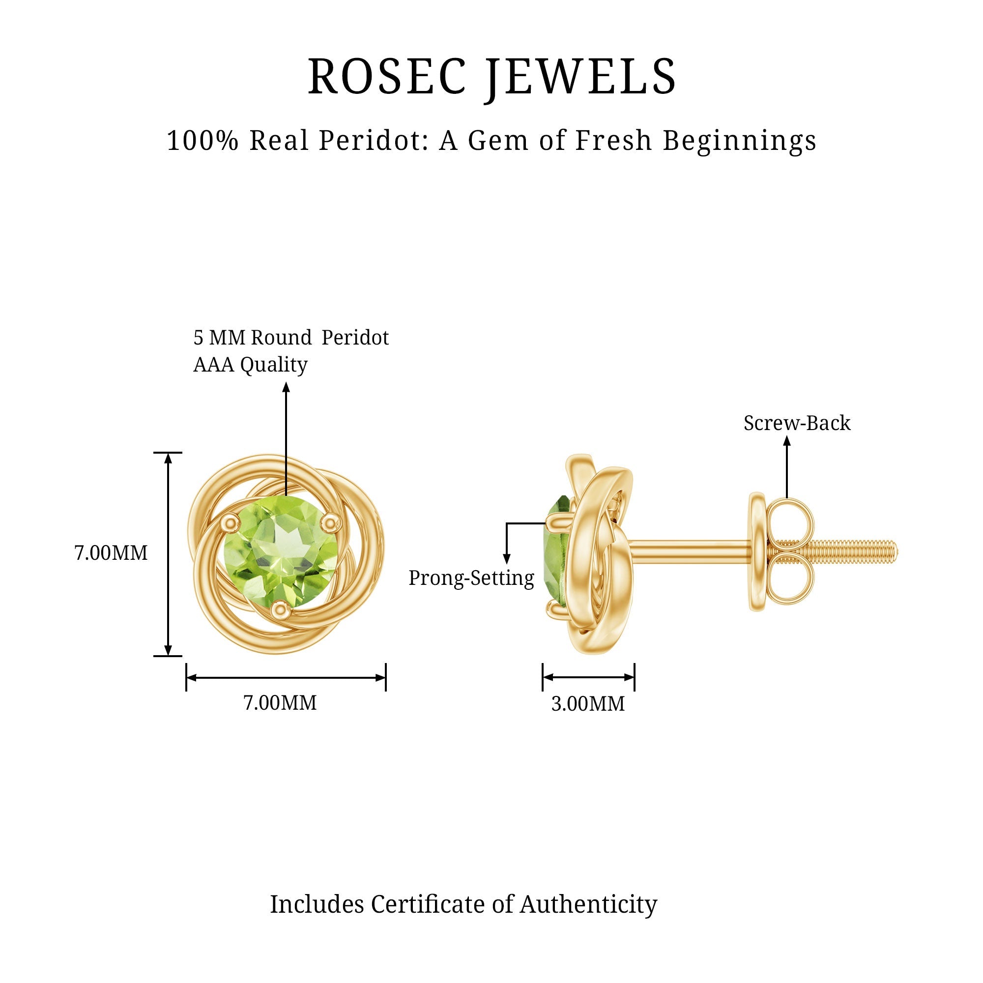 1 Carat Round Cut Peridot Swirl Stud Earrings