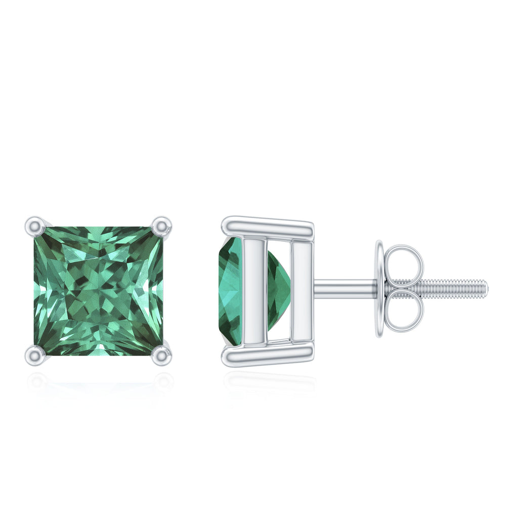Princess Cut Lab Grown Green Sapphire Solitaire Stud Earrings