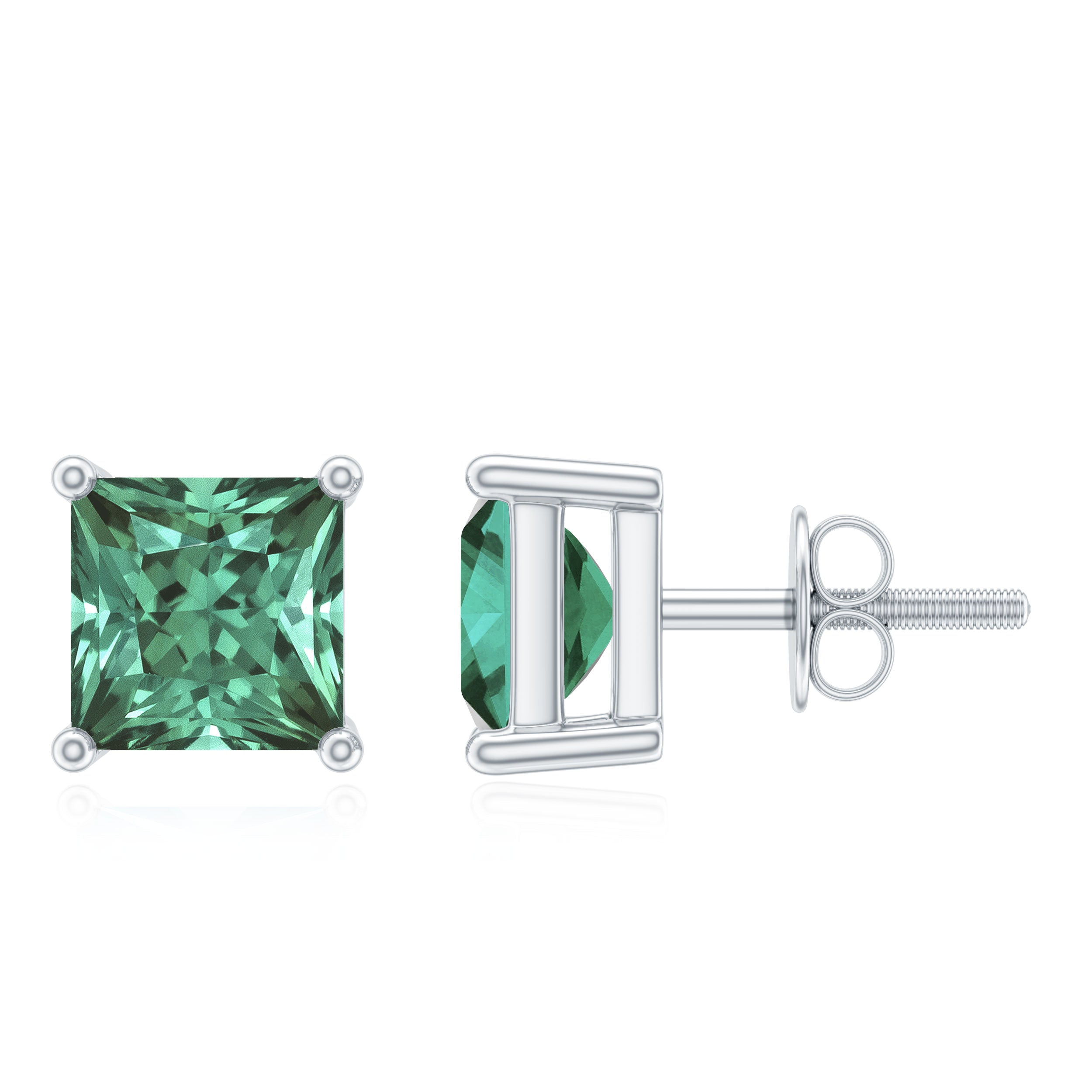 Princess Cut Lab Grown Green Sapphire Solitaire Stud Earrings