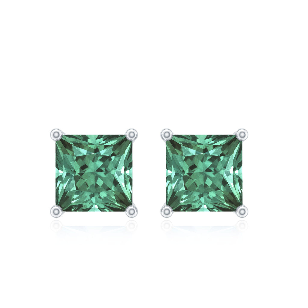 Princess Cut Lab Grown Green Sapphire Solitaire Stud Earrings