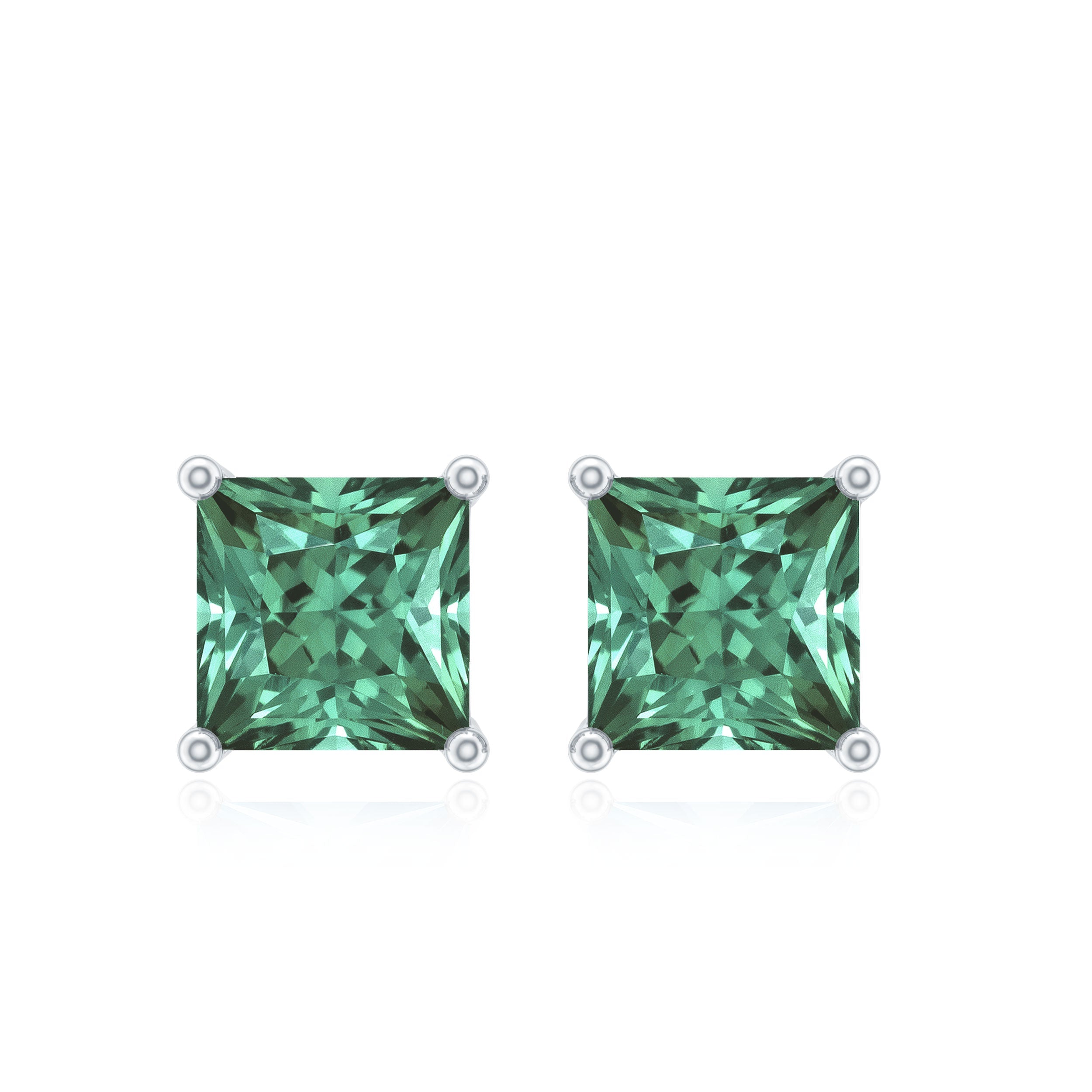 Princess Cut Lab Grown Green Sapphire Solitaire Stud Earrings