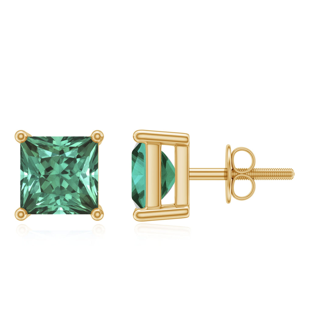 Princess Cut Lab Grown Green Sapphire Solitaire Stud Earrings