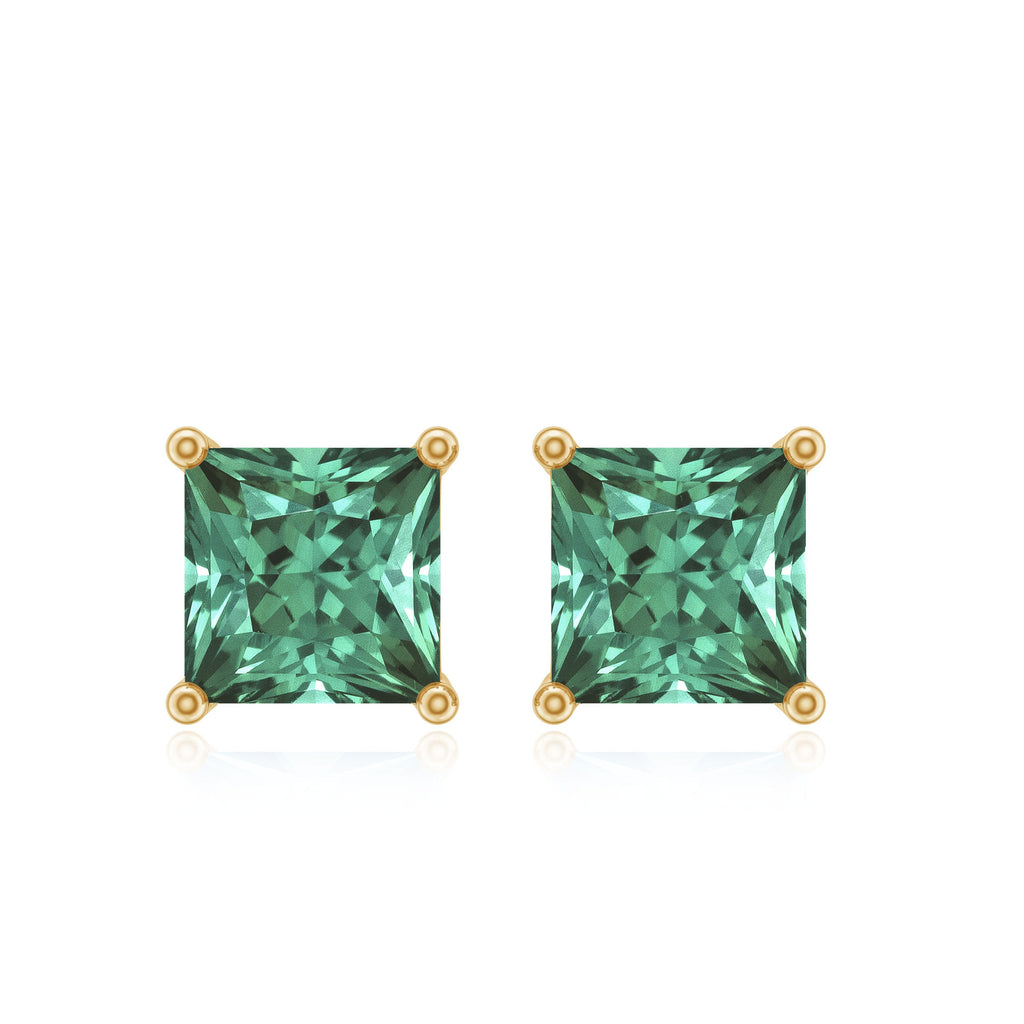 Princess Cut Lab Grown Green Sapphire Solitaire Stud Earrings