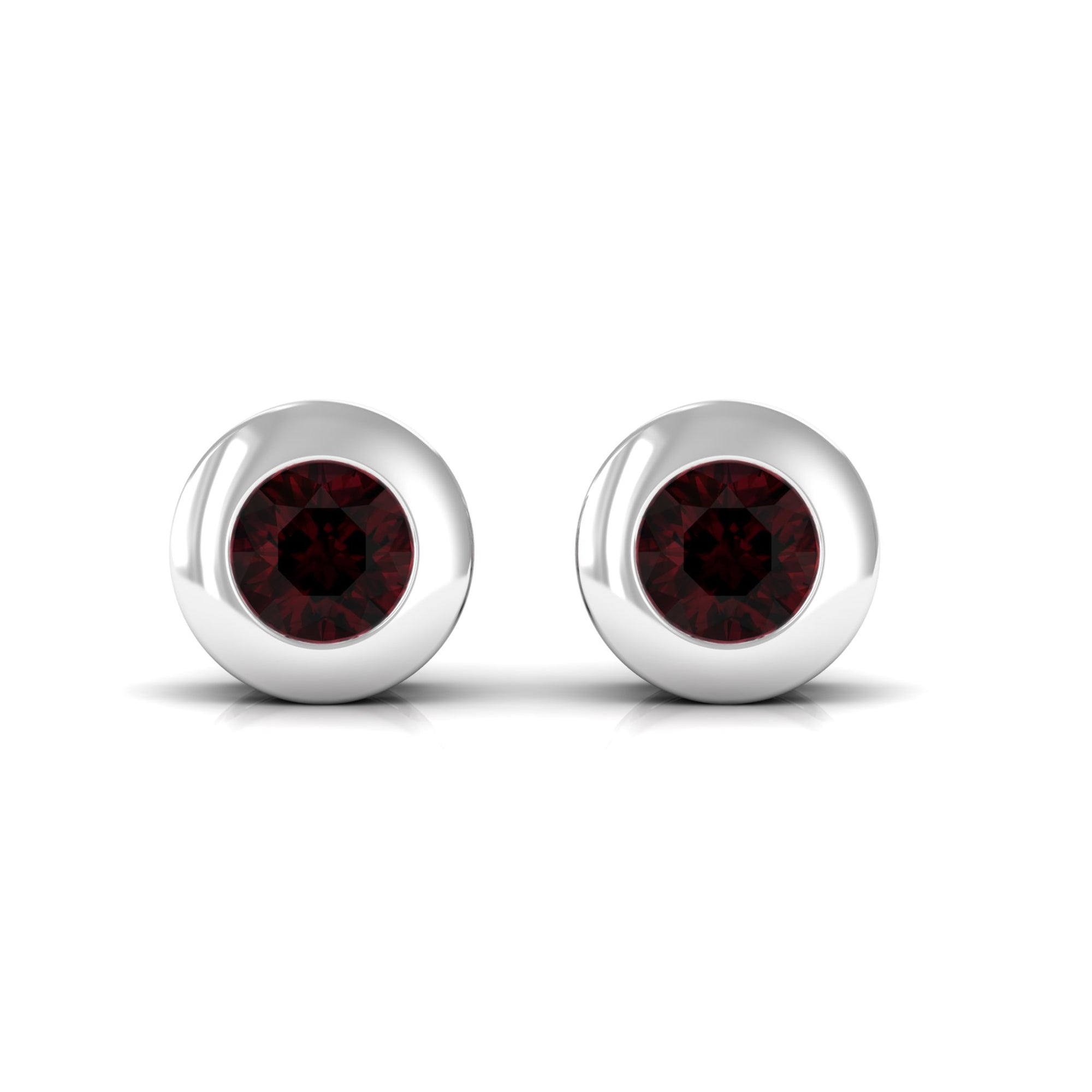 Garnet Solitaire Stud Earrings in Bezel Setting