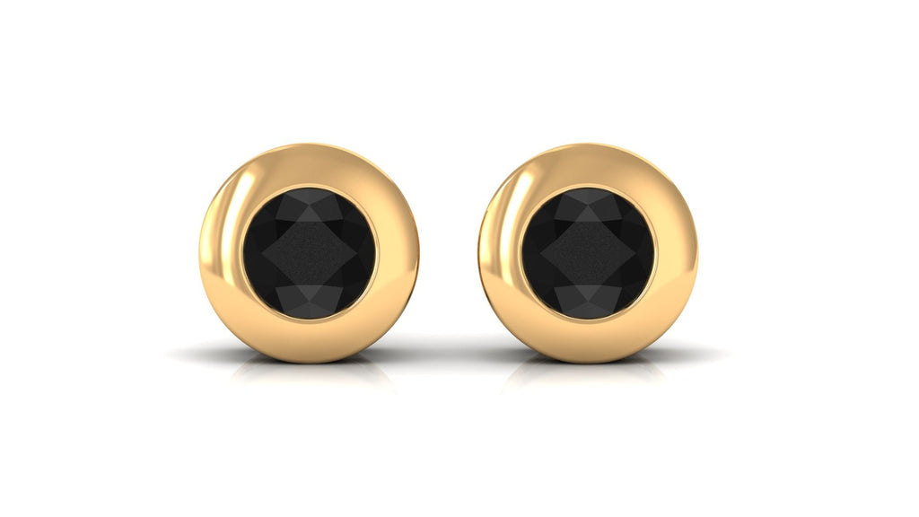1/2 CT Bezel Set Round Black Onyx Solitaire Stud Earrings
