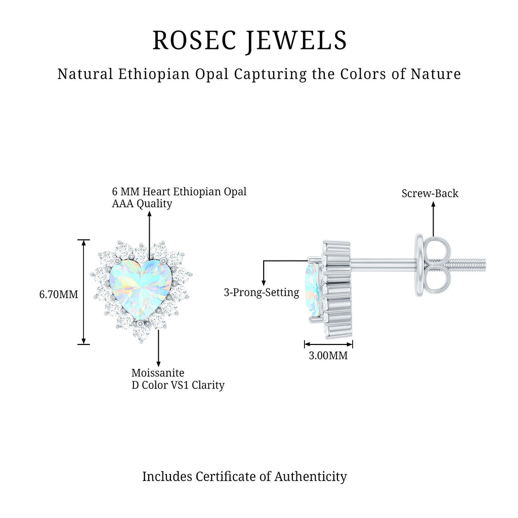 Natural Ethiopian Opal Heart Earrings with Moissanite Halo