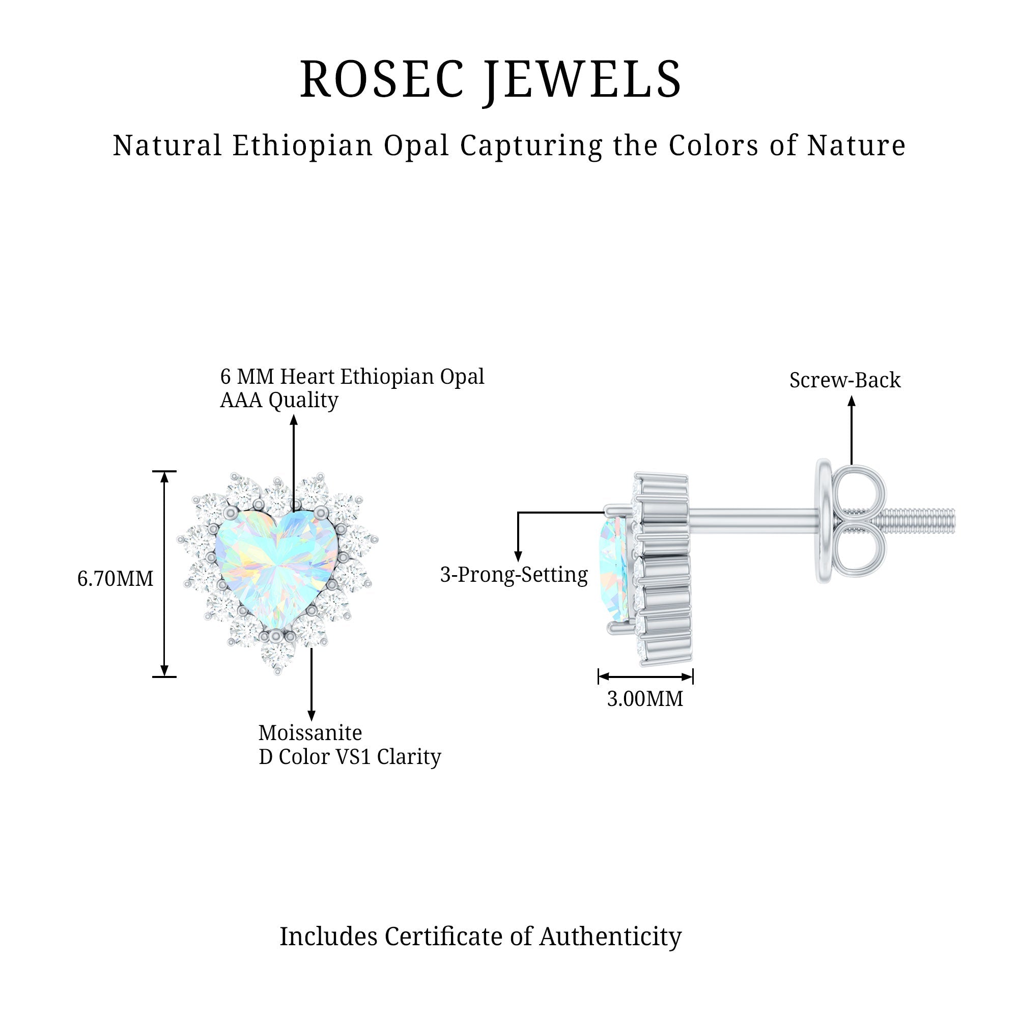 Natural Ethiopian Opal Heart Earrings with Moissanite Halo