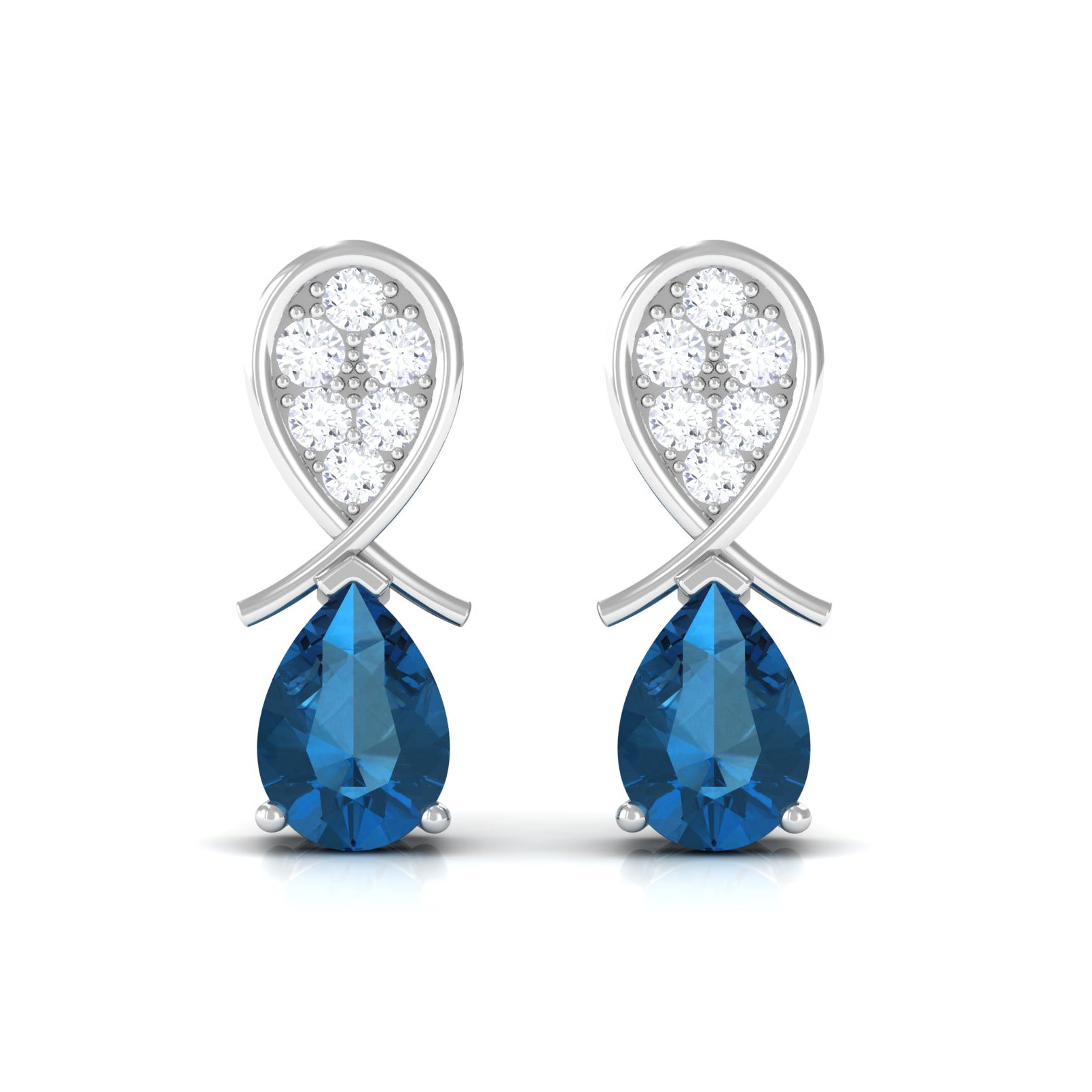 Pear Cut London Blue Topaz and Diamond Bridal Drop Earrings