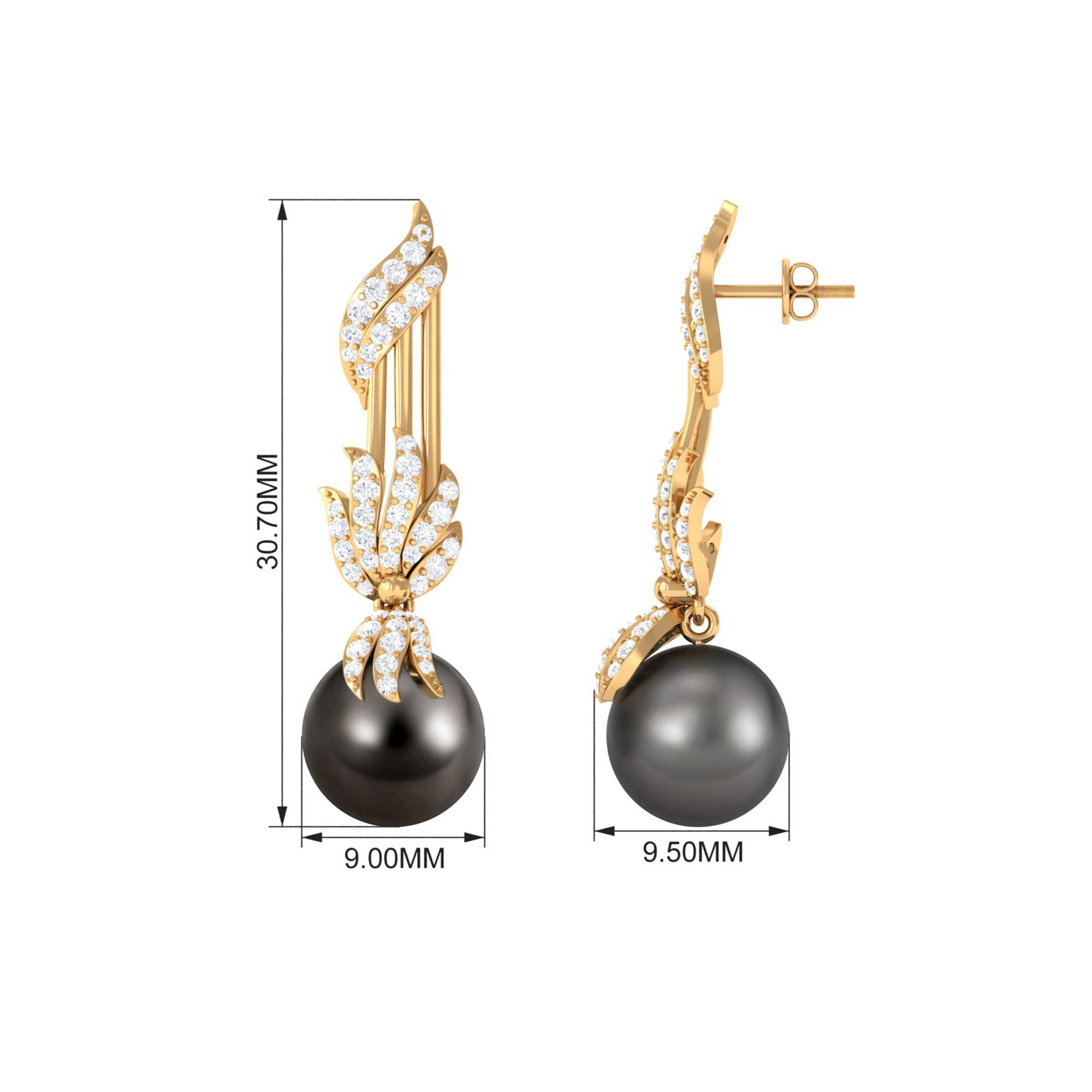 Designer 15 Carat Tahitian Pearl Dangle Earrings with Diamond
