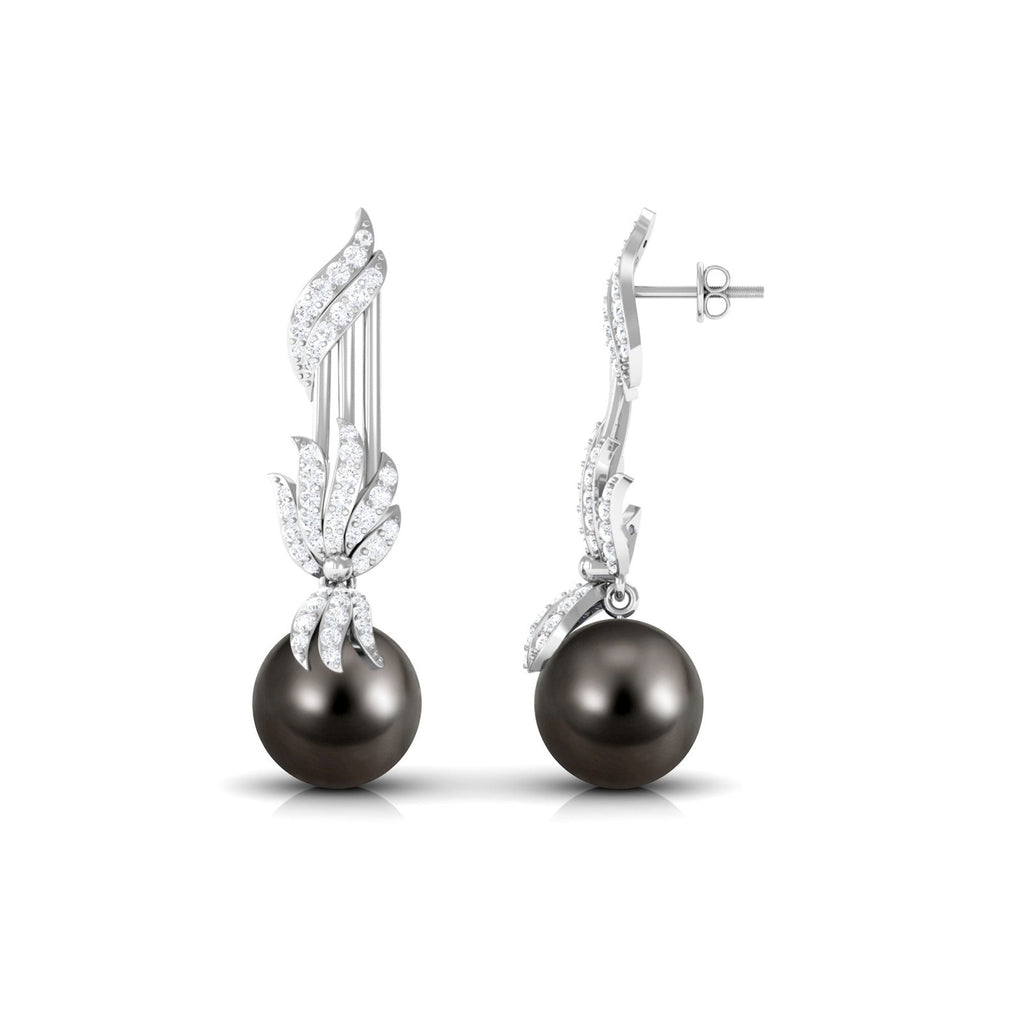 Designer 15 Carat Tahitian Pearl Dangle Earrings with Diamond