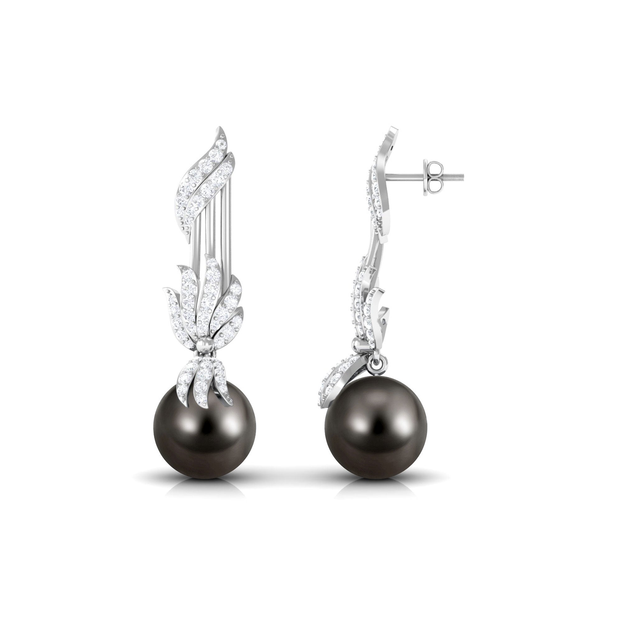 Designer 15 Carat Tahitian Pearl Dangle Earrings with Diamond