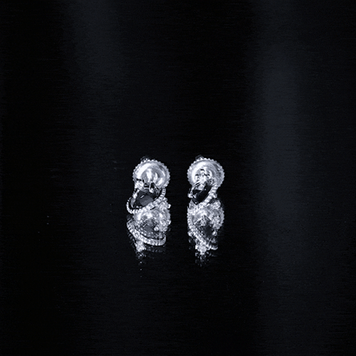 0.50 CT Created Black Diamond and Diamond Celestial Stud Earrings