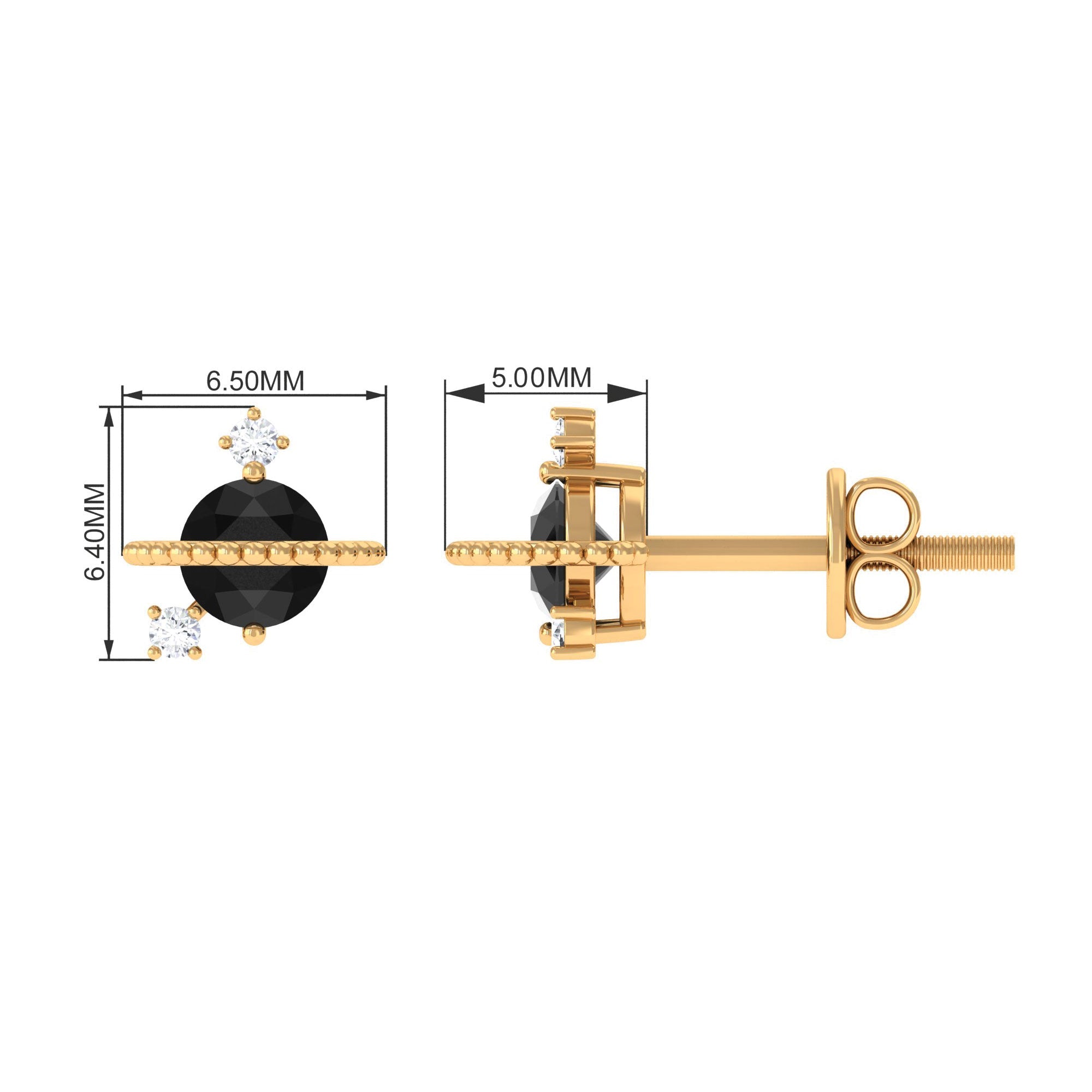 0.50 CT Created Black Diamond and Diamond Celestial Stud Earrings