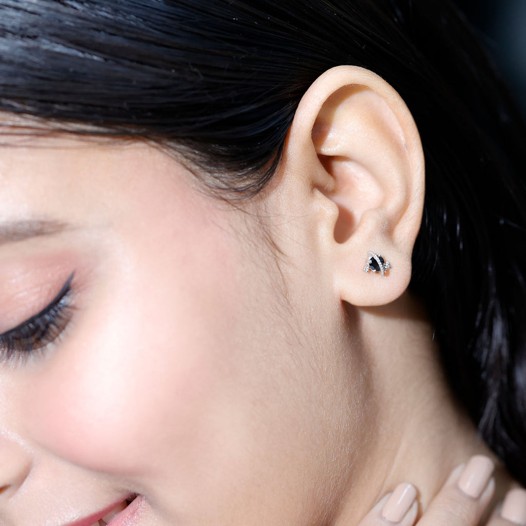 0.50 CT Created Black Diamond and Diamond Celestial Stud Earrings