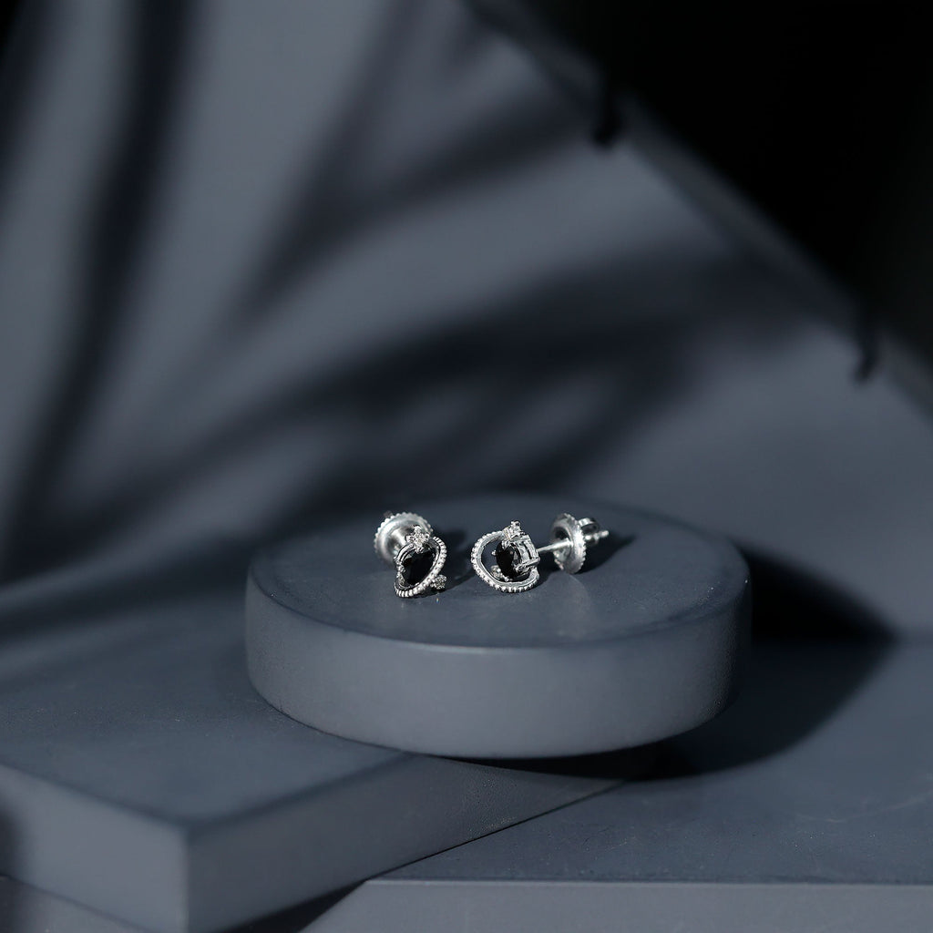 0.50 CT Created Black Diamond and Diamond Celestial Stud Earrings
