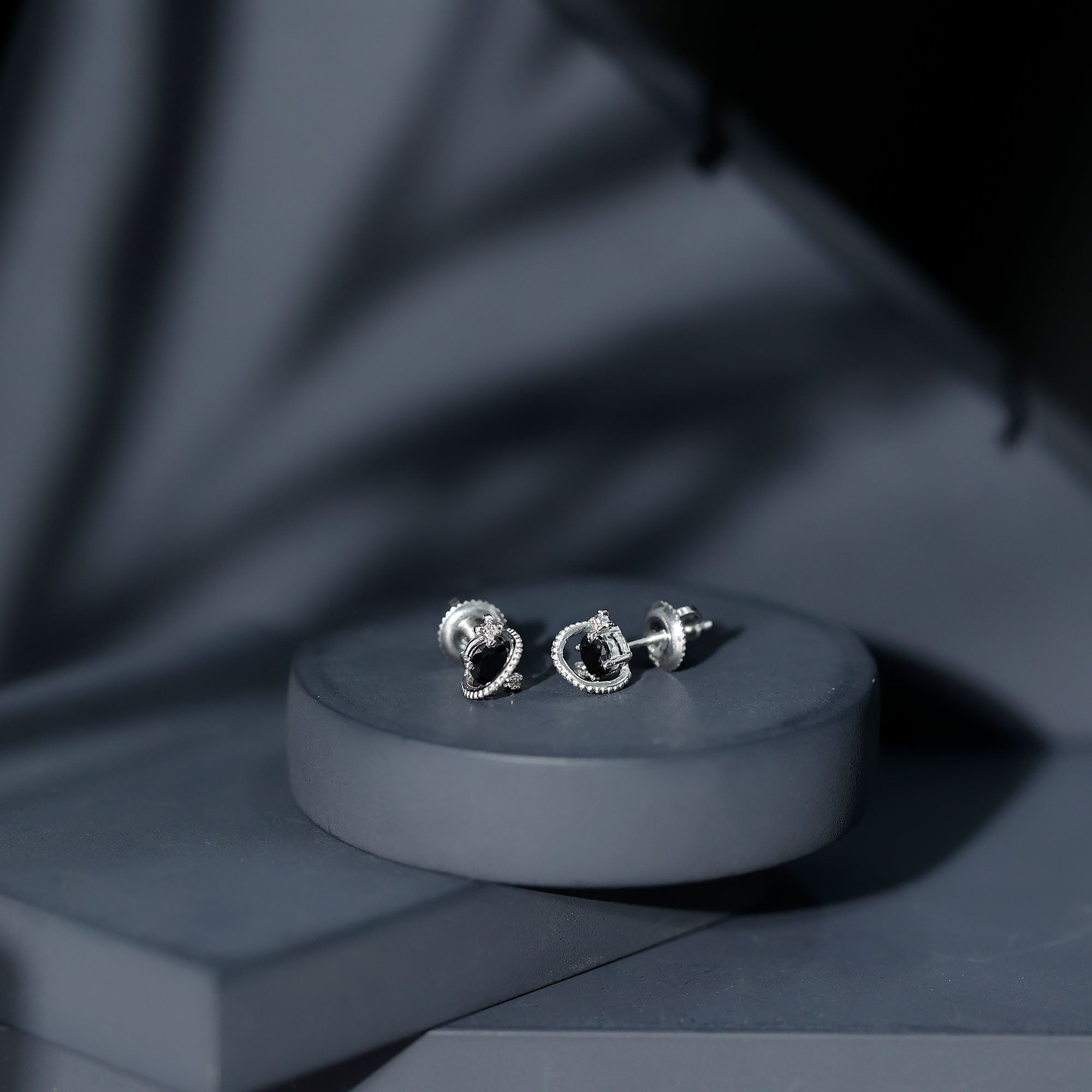 0.50 CT Created Black Diamond and Diamond Celestial Stud Earrings