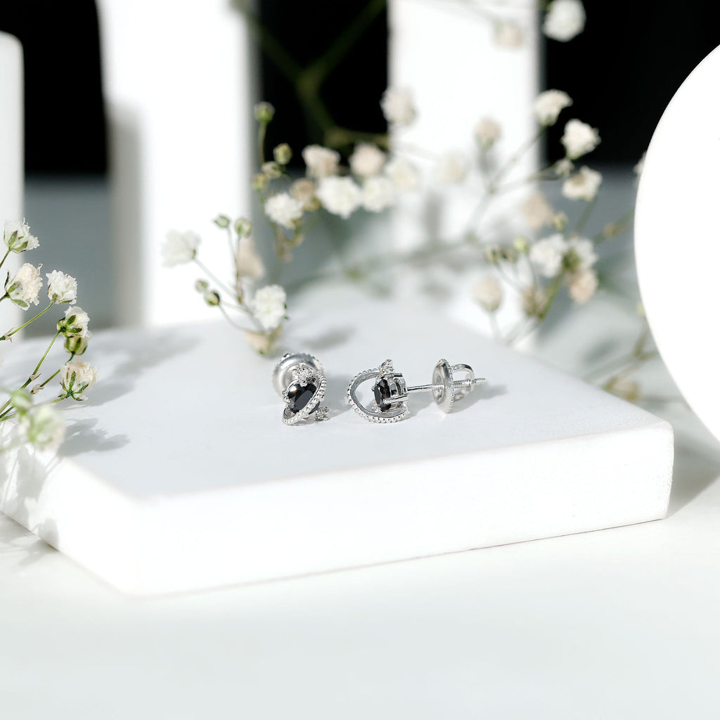 0.50 CT Created Black Diamond and Diamond Celestial Stud Earrings