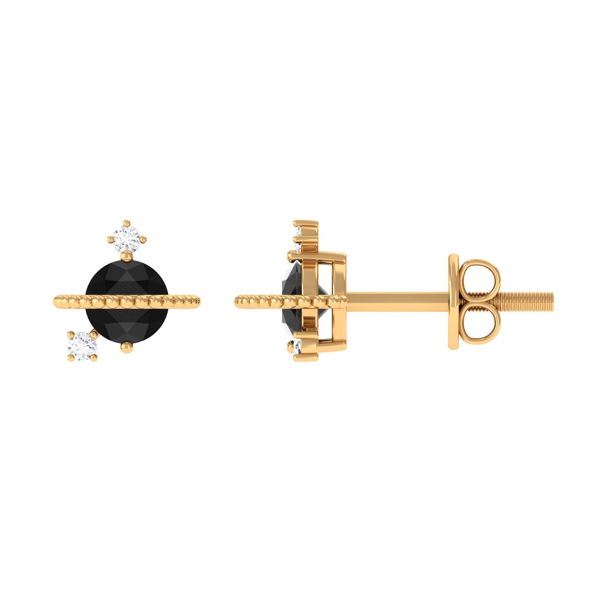0.50 CT Created Black Diamond and Diamond Celestial Stud Earrings