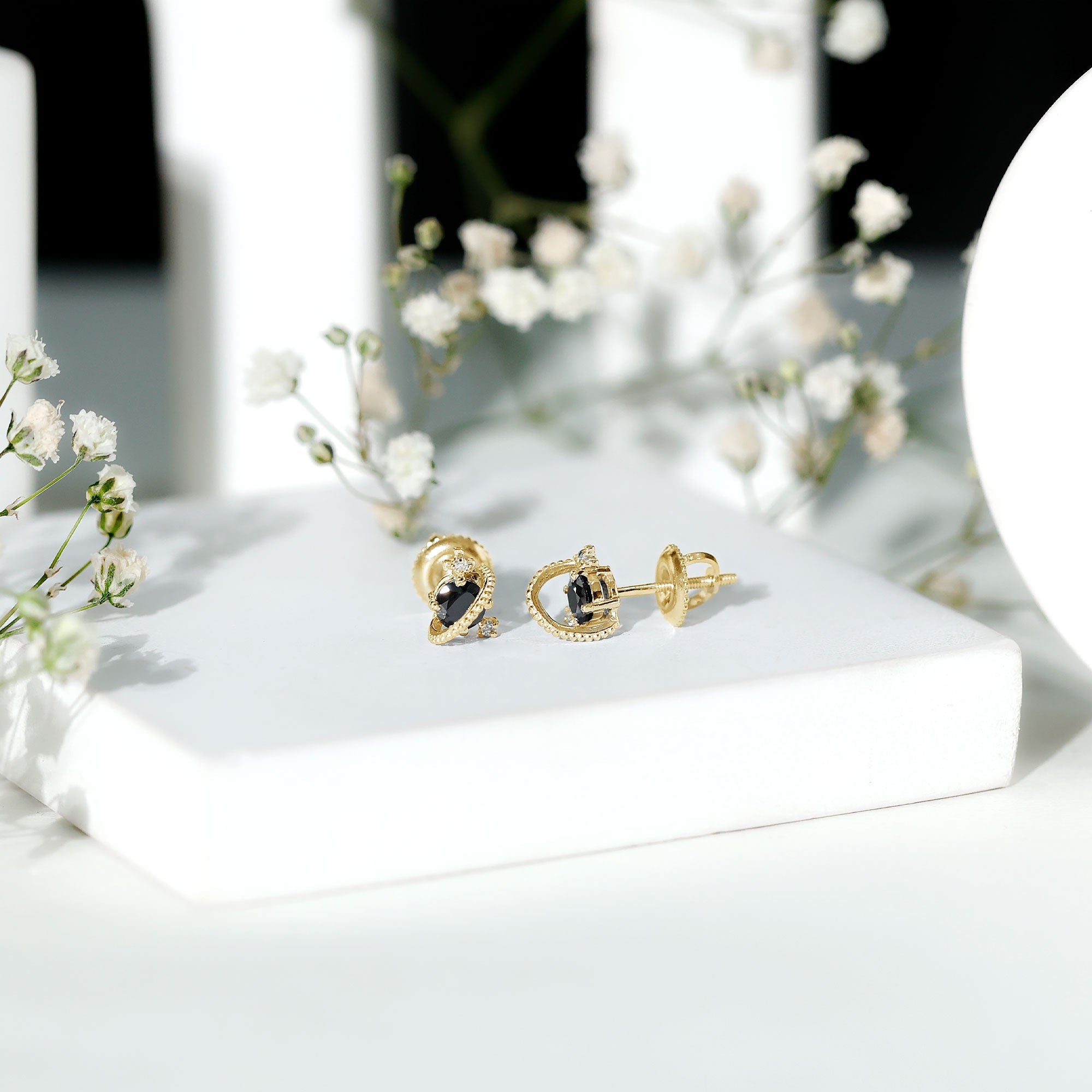 0.50 CT Created Black Diamond and Diamond Celestial Stud Earrings