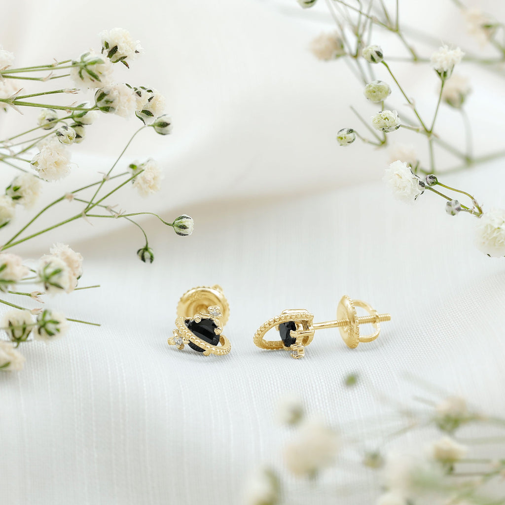 0.50 CT Created Black Diamond and Diamond Celestial Stud Earrings
