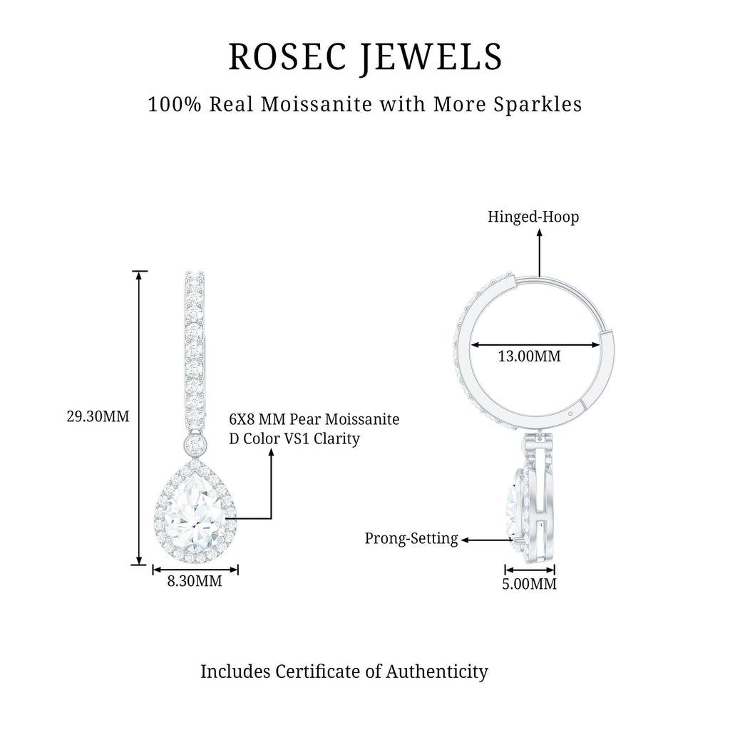 Certified Moissanite Teardrop Earrings with Hinged Hoop