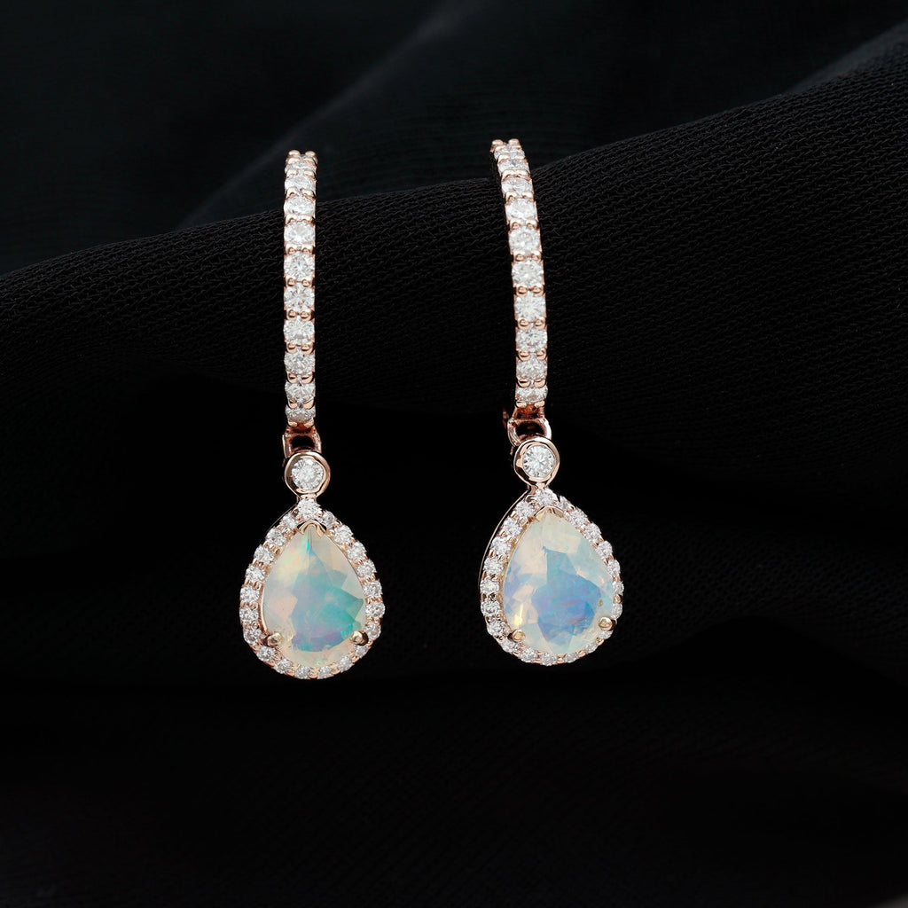 Real 1.4 Carat Ethiopian Opal Teardrop Hoop Earrings with Certificate