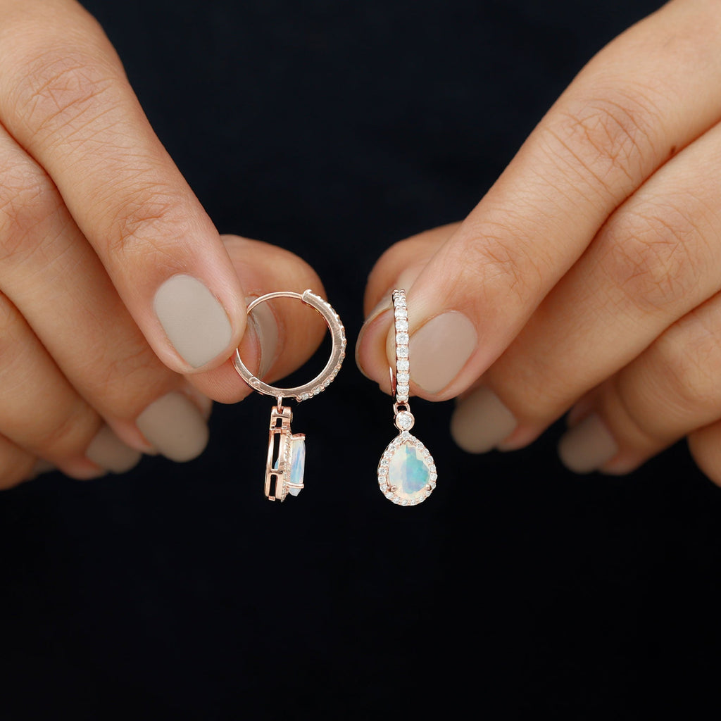 Real 1.4 Carat Ethiopian Opal Teardrop Hoop Earrings with Certificate