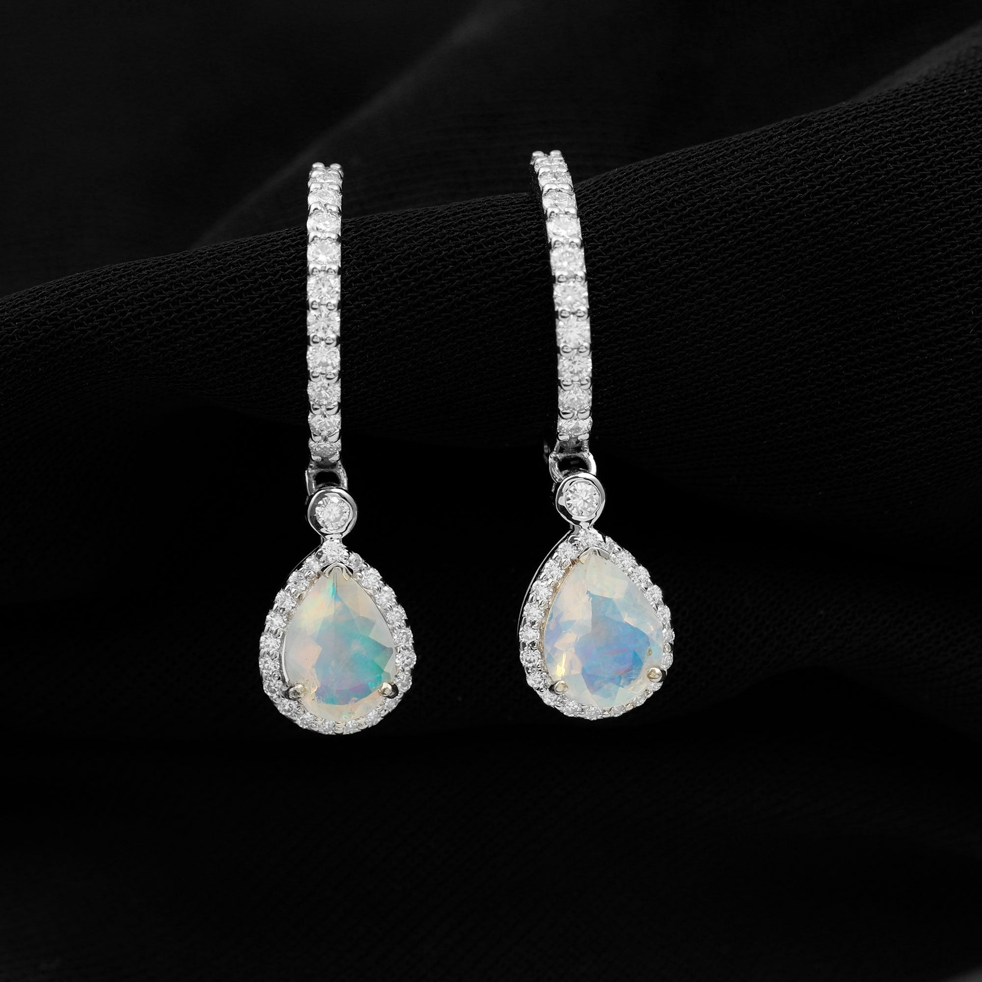 Real 1.4 Carat Ethiopian Opal Teardrop Hoop Earrings with Certificate