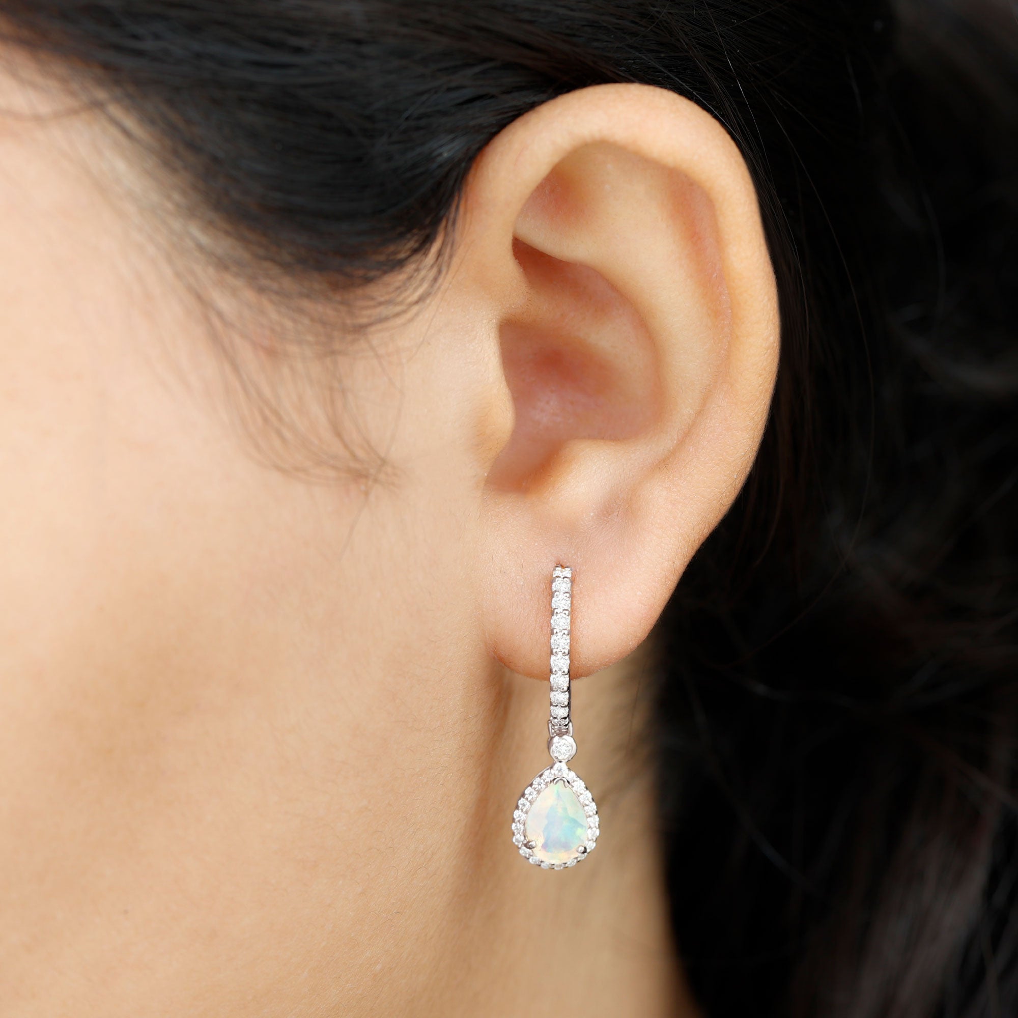 Real 1.4 Carat Ethiopian Opal Teardrop Hoop Earrings with Certificate