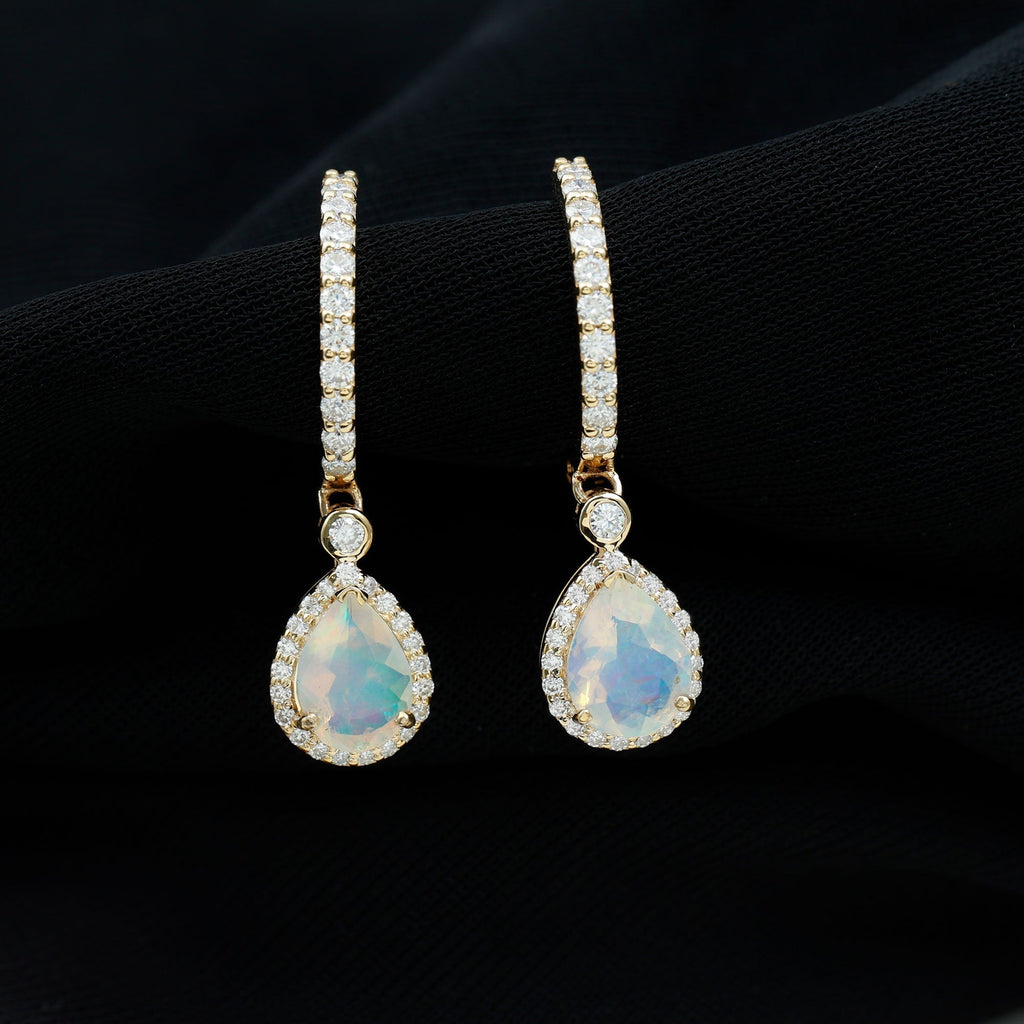 Real 1.4 Carat Ethiopian Opal Teardrop Hoop Earrings with Certificate
