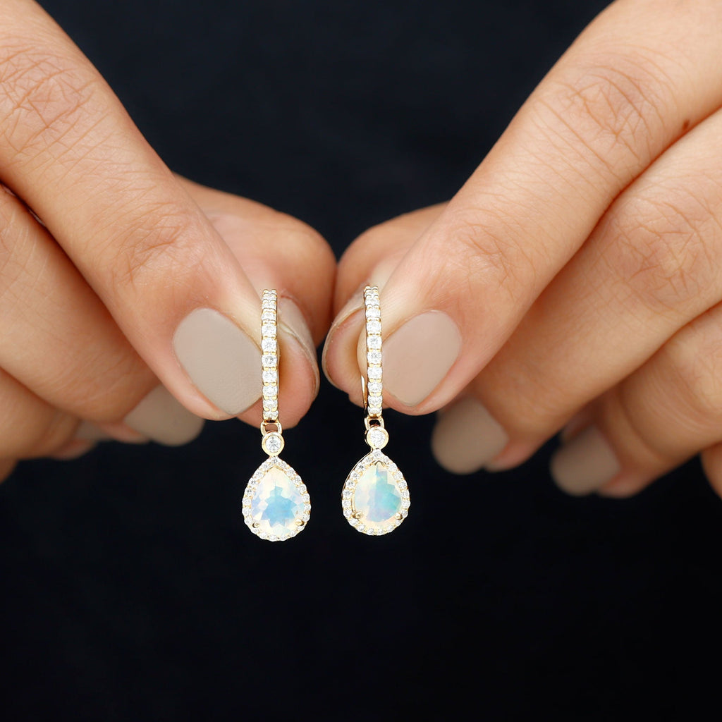 Real 1.4 Carat Ethiopian Opal Teardrop Hoop Earrings with Certificate