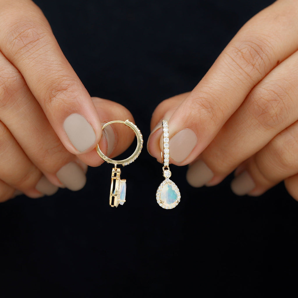 Real 1.4 Carat Ethiopian Opal Teardrop Hoop Earrings with Certificate