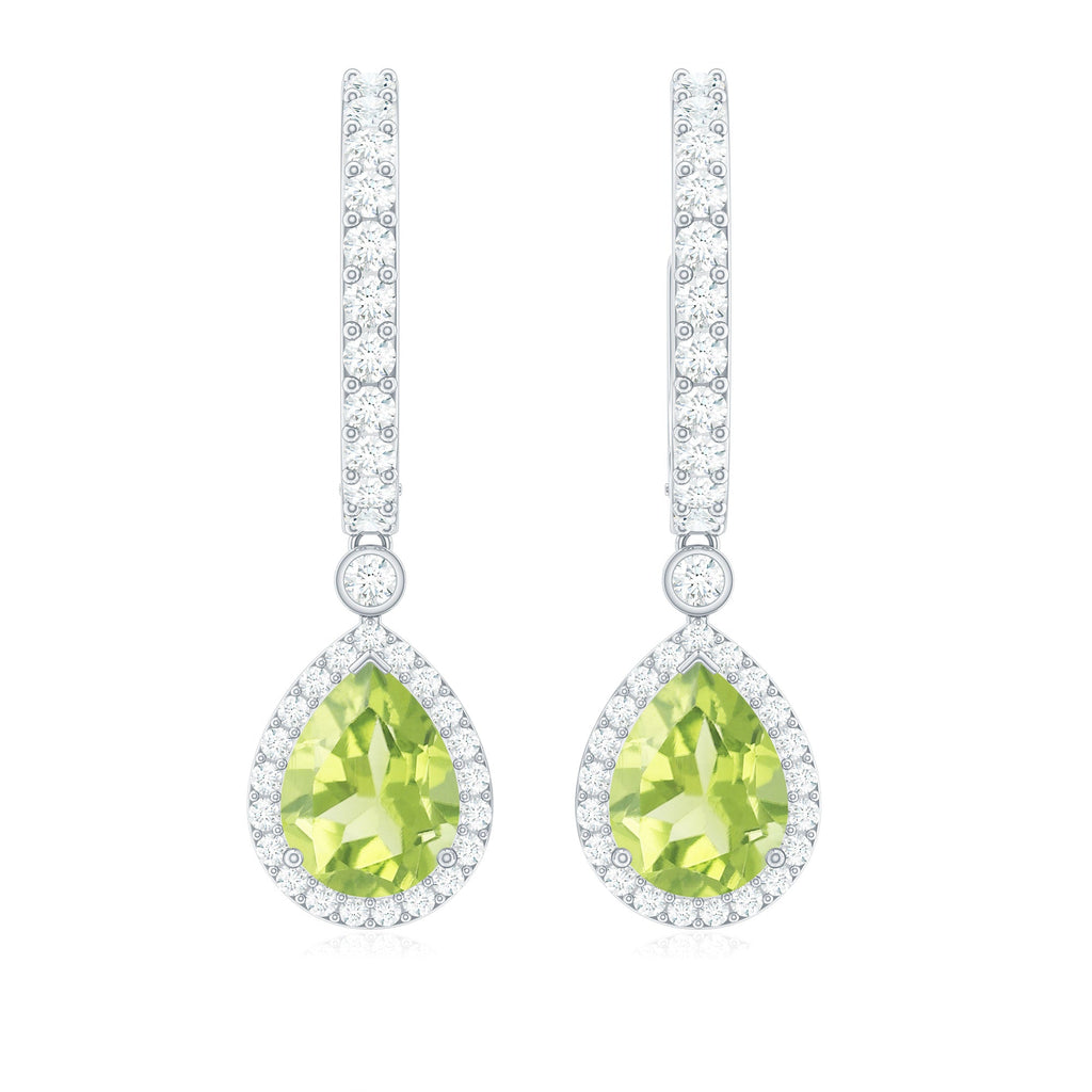 Classic 2 Carat Peridot Teardrop Earrings with Moissanite Hinged Hoop