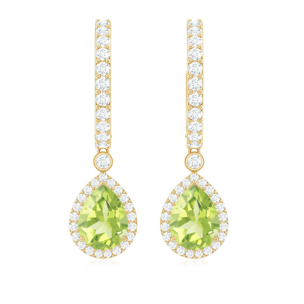 Classic 2 Carat Peridot Teardrop Earrings with Moissanite Hinged Hoop