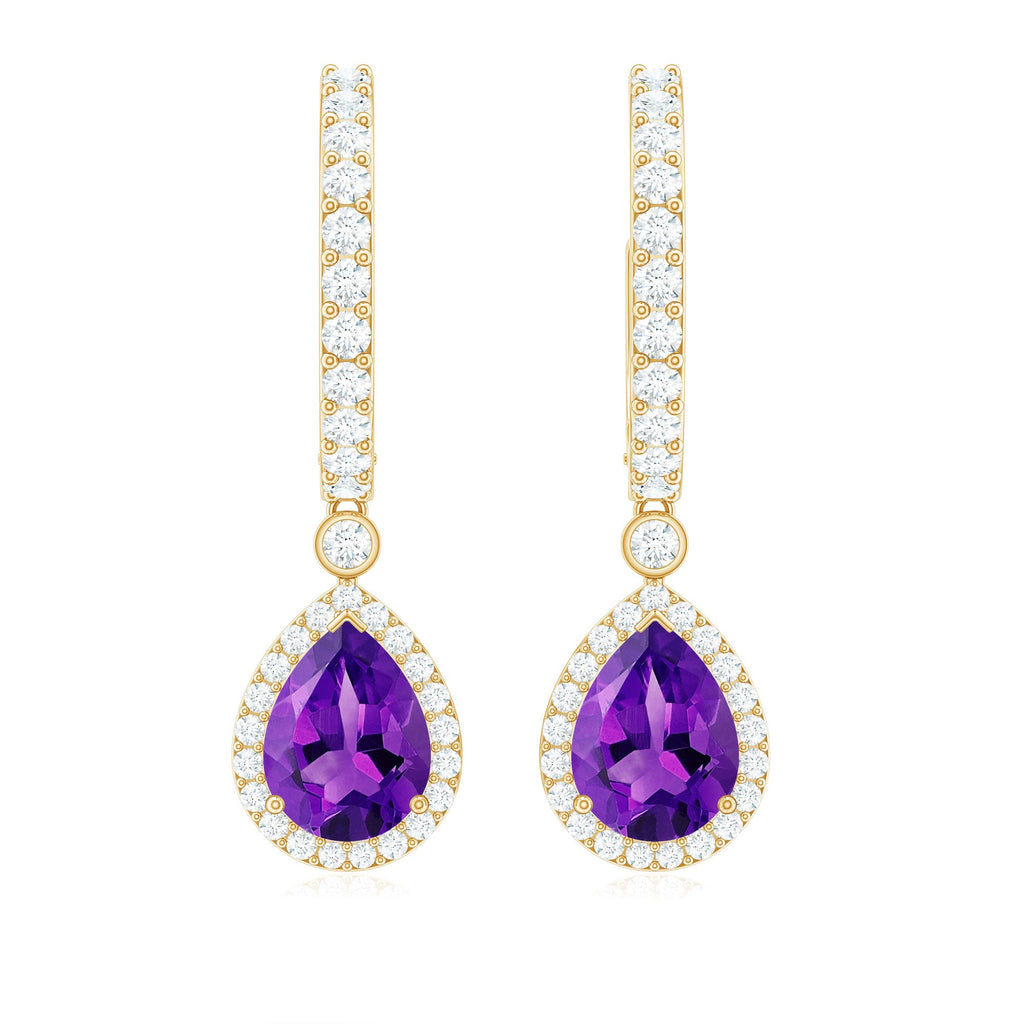 Natural Amethyst Teardrop Earrings with Moissanite Hinged Hoop