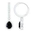Natural Pear Shape Black Onyx Hoop Drop Earrings