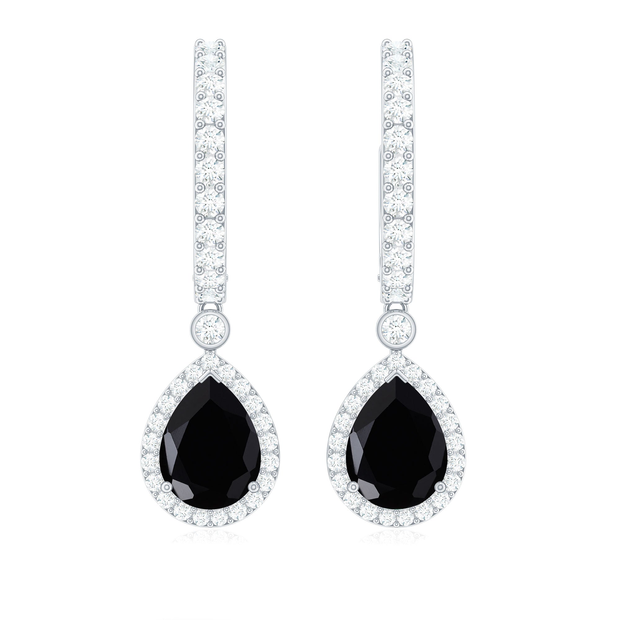 Natural Pear Shape Black Onyx Hoop Drop Earrings