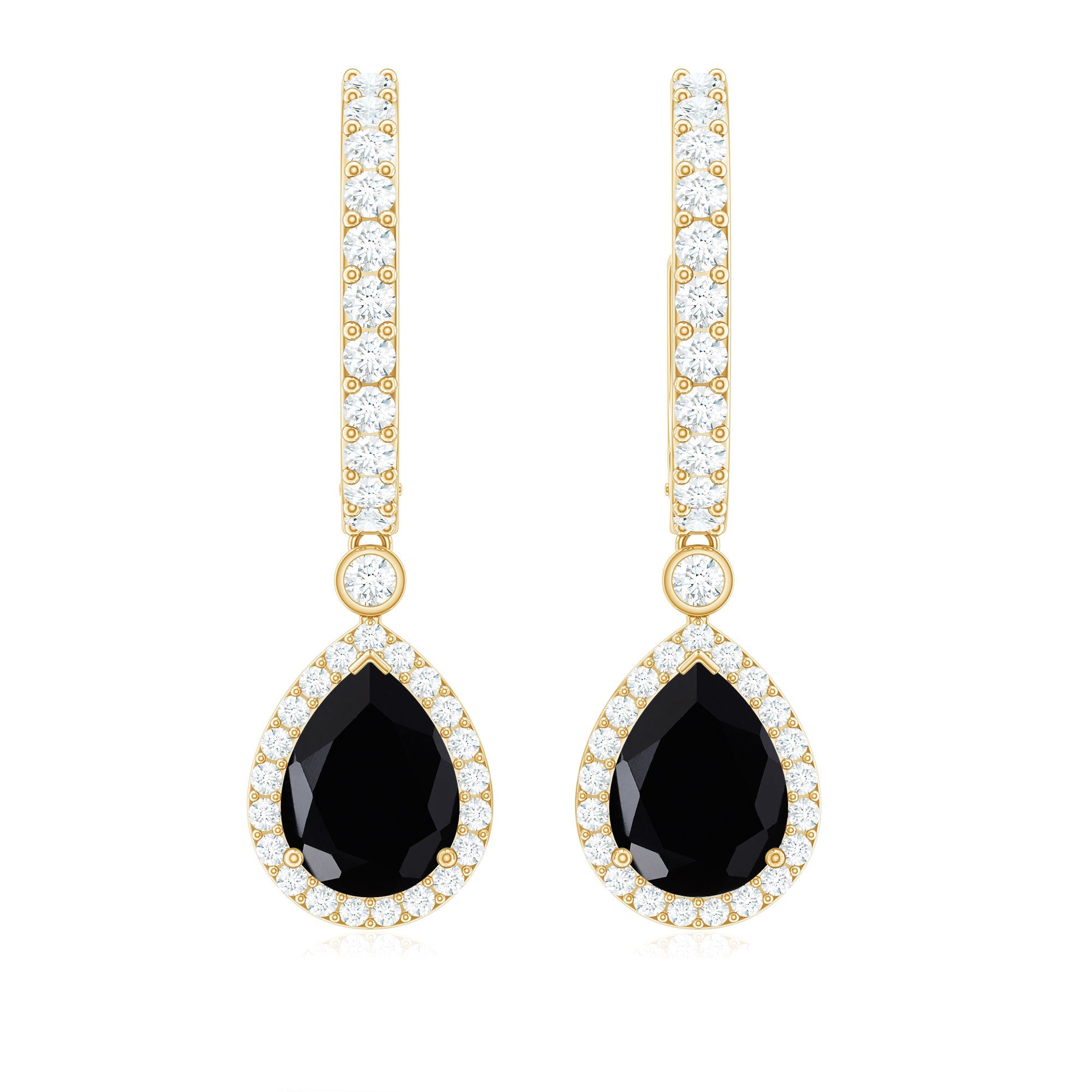 Natural Pear Shape Black Onyx Hoop Drop Earrings