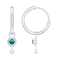 Certified Lab Grown Emerald and Diamond Drop Hoop Earrings