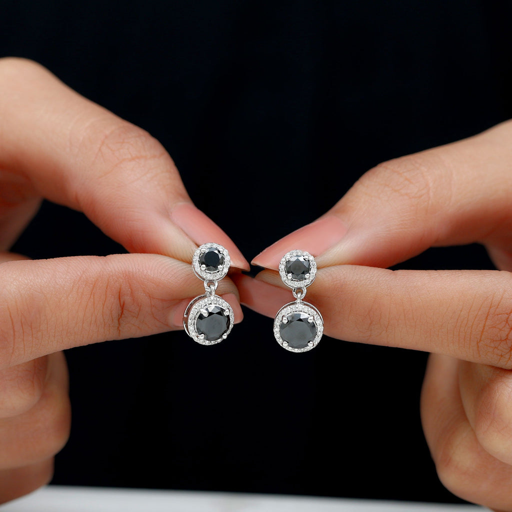 Natural Black Onyx and Moissanite Dangling Earrings