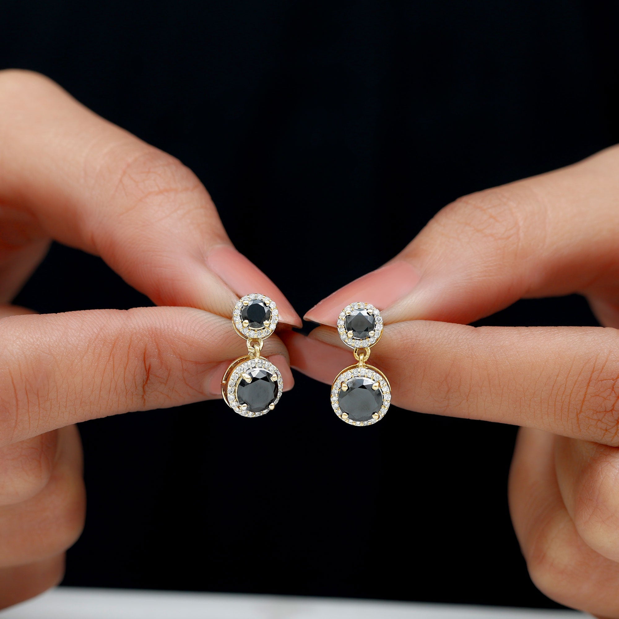 Natural Black Onyx and Moissanite Dangling Earrings