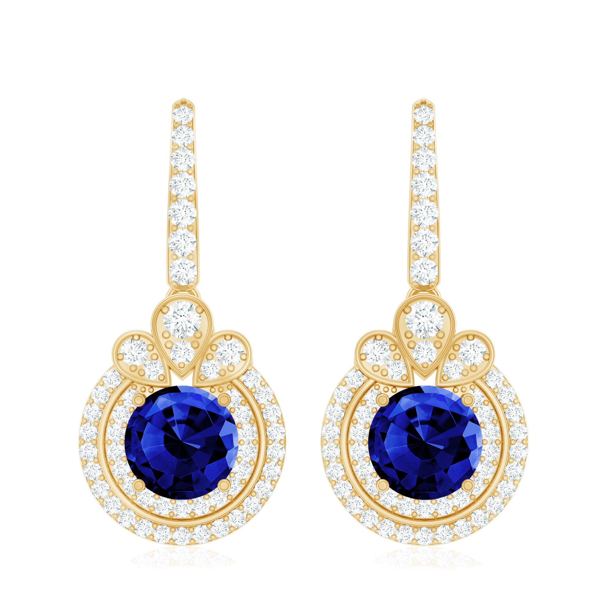 Classic Lab Grown Blue Sapphire Wedding Earrings with Diamonds Halo