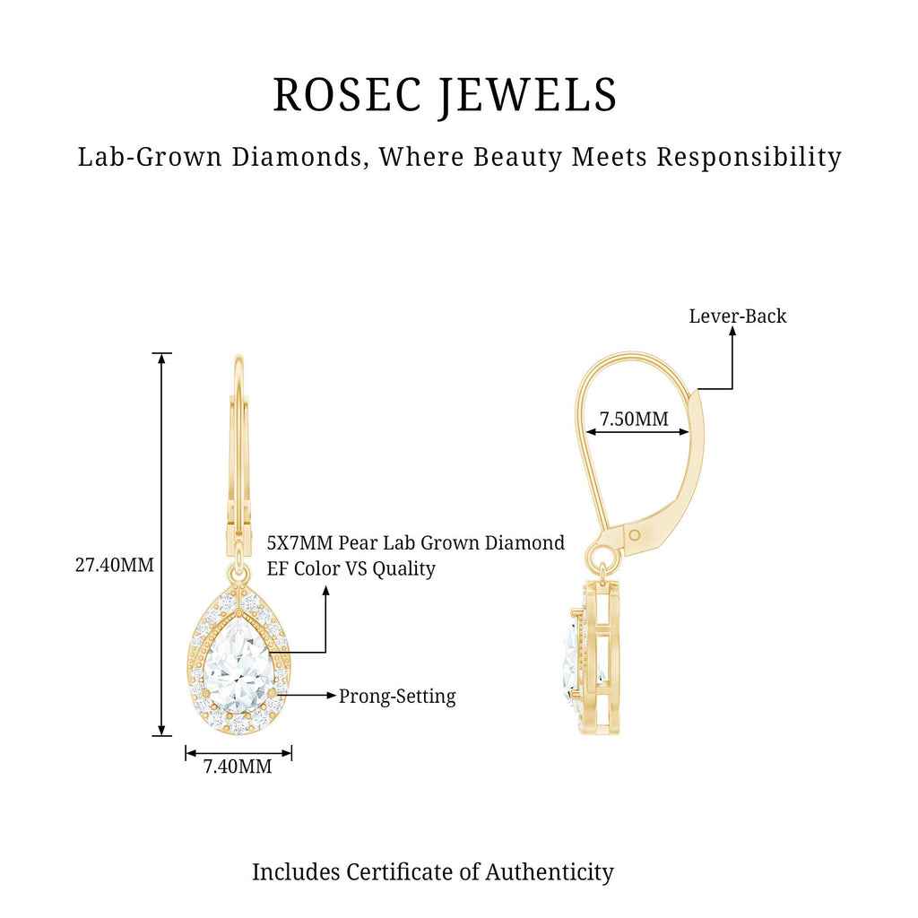 Lab Grown Diamond Drop Dangle Earrings With Lever Back