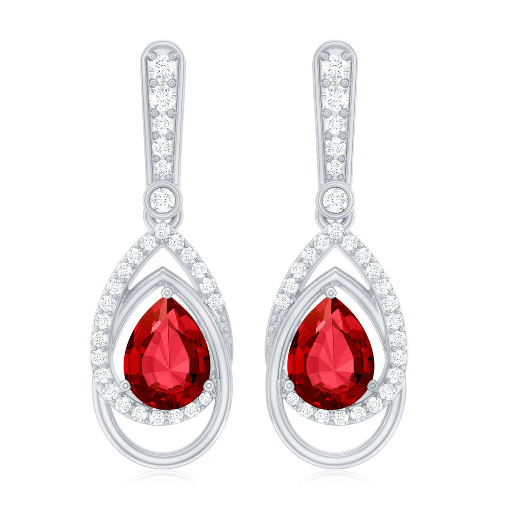 Classic Lab Grown Ruby Teardrop Earrings